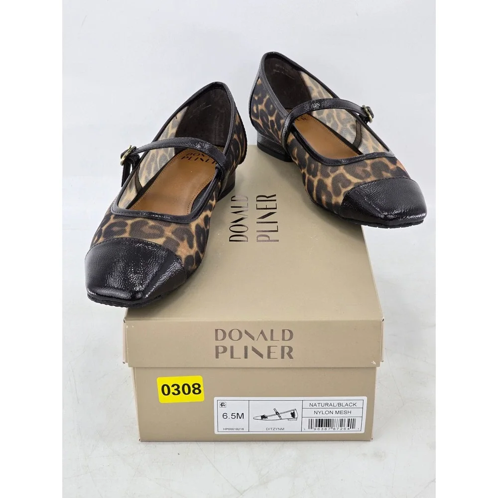 Donald Pliner Ditzynm Mary Jane Flats Womens 6.5M Leopard Mesh Black - Excellent